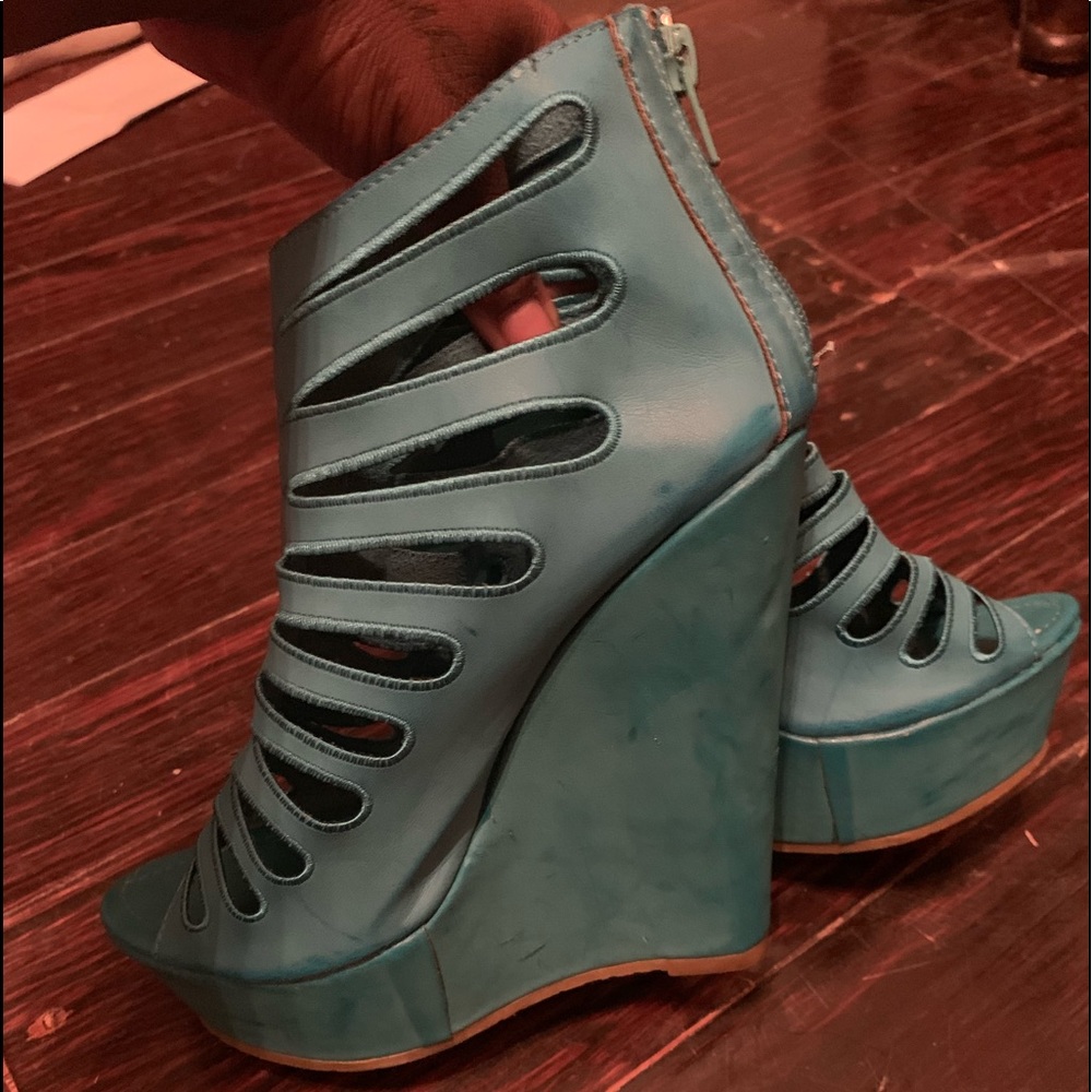 Blue wedged heels high up ankles heels